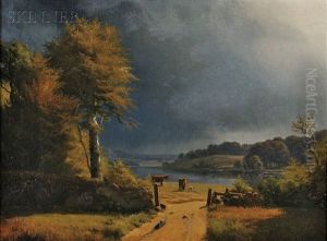 View Of The Promenade, Langeline, Copenhagen, Denmark And Winding Thunderstorm (2 Works) by Anders Andersen-Lundby