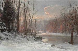 Winter Landscape With A Brook And Snow-clad Trees