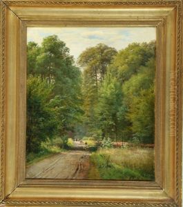 Hirte Mit Kuhen Am Waldweg by Anders Andersen-Lundby