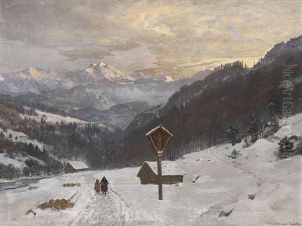 Winterliche Gebirgslandschaft Mit Marterl - view 1