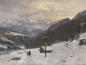 Winterliche Gebirgslandschaft Mit Marterl by Anders Andersen-Lundby