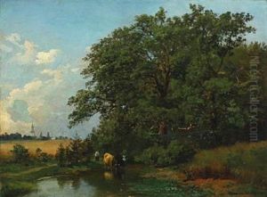 A Shepherd Watering The Cattle by Anders Andersen-Lundby