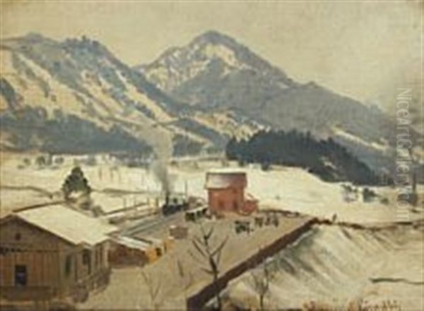 Wintry Mountainscape With Train - view 1