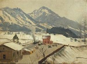 Wintry Mountainscape With Train by Anders Andersen-Lundby