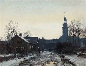 Village Scene At Winter Time, Presumably From The Outskirts Of Munich Village Scene At Winter Time, Presumably From The Outskirts Of Munich