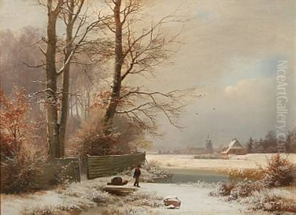 Winter Landscape With A Young Man And His Sled - view 1