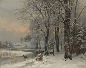 Winterlandschaft Mit Rehen by Anders Andersen-Lundby