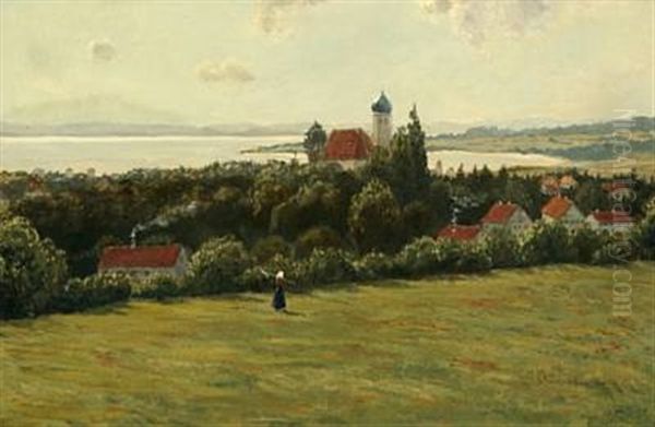 A South German Landscape With Church And A Larger Lake - view 1