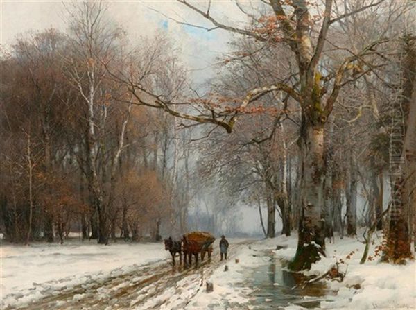 Bauer Mit Pferdefuhrwerk In Winterlandschaft - view 1