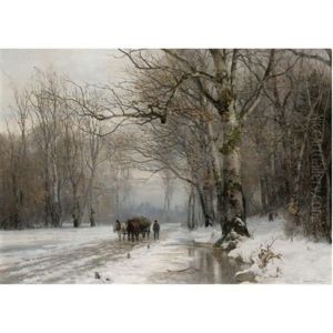 Winter Landscape With A Horse-drawn Cart by Anders Andersen-Lundby