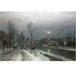 A Busy Town In Moonlight by Anders Andersen-Lundby