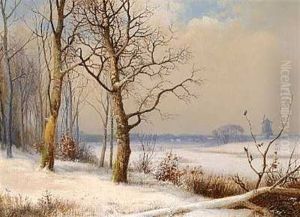 Vinterlandskab Med Molle I Baggrunden by Anders Andersen-Lundby