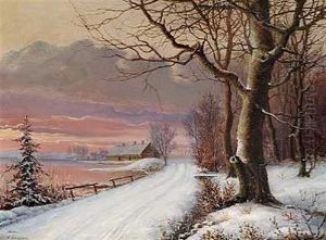 Vinterlandskab Ved Solnedgangstide by Anders Andersen-Lundby