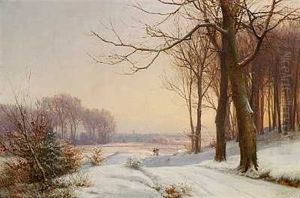 Vinterlandskab Ved Solnedgangstide (dyrehaven?) by Anders Andersen-Lundby