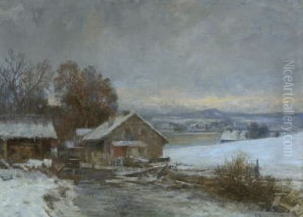 Muhle Am Bach In Winterlicher Vorgebirgslandschaft - view 1