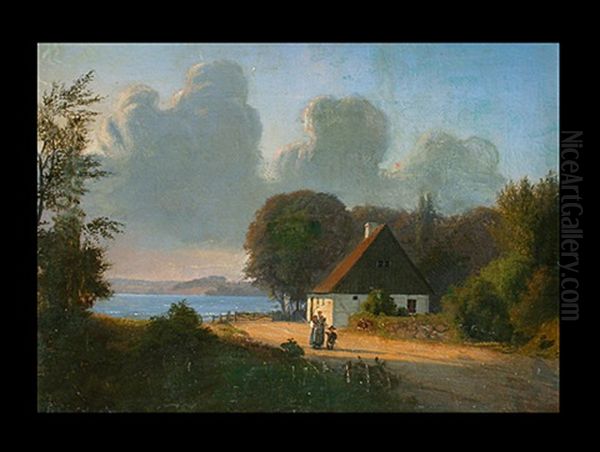 Mutter Mit Kind Vor Bauernhaus Am See - view 1