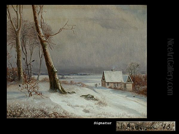 Tiefe Winterlandschaft Mit Amseln Und Gebauden - view 1