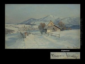 Alpenlandschaft Mit Ortschaft Im Schnee by Anders Andersen-Lundby