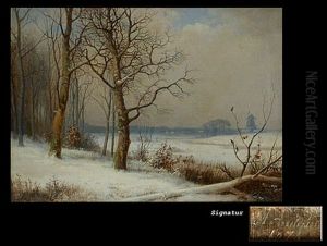 Winterlandschaft Mit Windmuhle by Anders Andersen-Lundby
