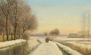 To Kvinder Ved En Flod I Et Vinterlandskab (ved Munchen?) by Anders Andersen-Lundby