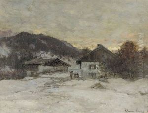Winterliche Landschaft Mit Bauernhaus by Anders Andersen-Lundby