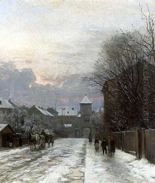 Winterliche Strasenszene Vor Der Stadttor - view 1