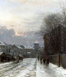 Winterliche Strasenszene Vor Der Stadttor by Anders Andersen-Lundby