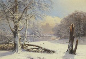 Vinterdag Med Snepudrede Traeer, Solskin by Anders Andersen-Lundby