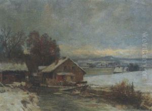 Vinterlandskab Ved Bygninger by Anders Andersen-Lundby