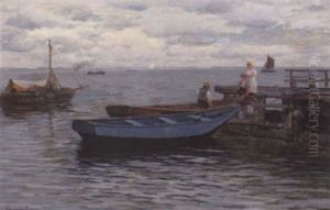 Personer Ved En Badebro by Anders Andersen-Lundby