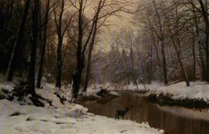 Sydtysk Vinterlaandskab Med Radyr Ved Et Vandlob I Skoven by Anders Andersen-Lundby