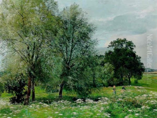 Sommereng Med Born, Der Plukker Blomster - view 1