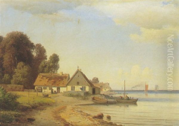 Kystparti Med Figurer Og Sejlskibe - view 1
