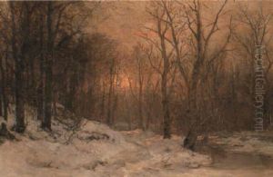 A Winter Woodland At Sunset by Anders Andersen-Lundby