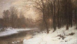 Deer By A Riverbank In A Winter Landscape Deer By A Riverbank In A Winter Landscape
