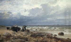 Fishermen On The Shore by Anders Andersen-Lundby