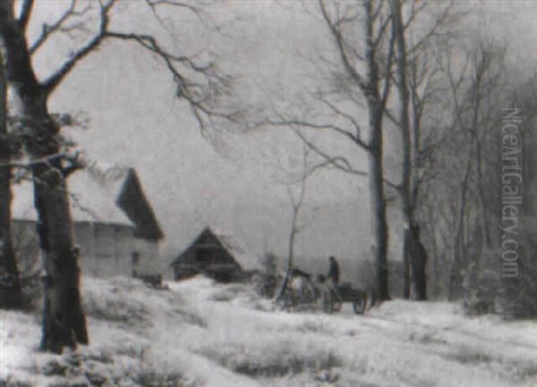 Hestek+ret+j Ved En Bondeg+rd, Vinter - view 1