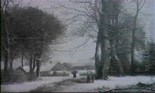 Reisigsammler Im Winterwald Nahe Einem Gehoft - view 1