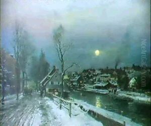 Vinterparti Fra Munchen Med Floden Isar I Manelys by Anders Andersen-Lundby