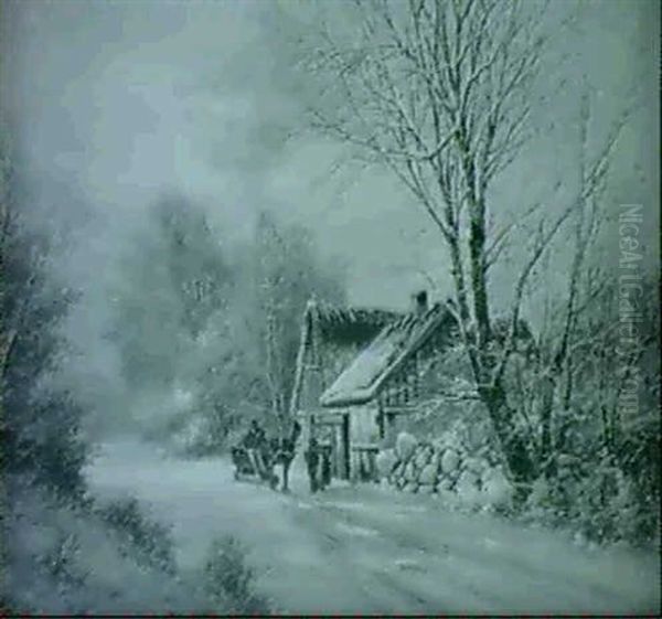 Bjerglandskab Med Alob Og Huse, Vinter - view 1