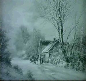 Bjerglandskab Med Alob Og Huse, Vinter by Anders Andersen-Lundby