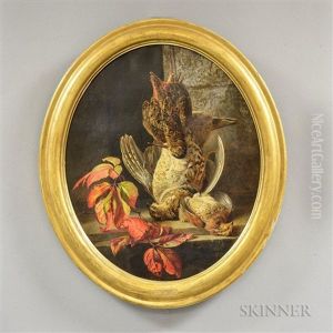 Hanging Game Birds With Sprig Of Autumn Leaves by Abraham Archibald Anderson