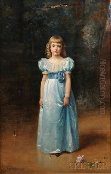 Portrait Of A Standing Girl In Blue - view 1