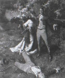 Woman Rushing To Side Of The Victor Of The Duel by Frederic A. Anderson