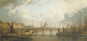 The River Thames At London Showing Waterloo Bridge, Somerhouse And St Paul's Cathedral by John Macvicar Anderson