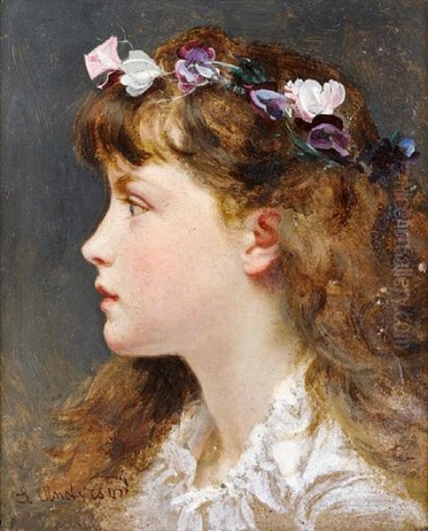 A Young Girl With A Garland Of Flowers In Her Hair - view 1