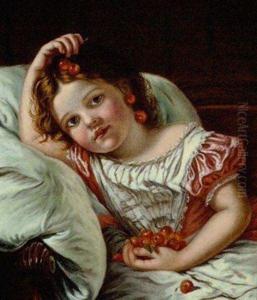 Portrait Of A Young Girl Holding Cherries - view 1