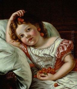 Portrait Of A Young Girl Holding Cherries by Sophie Gengembre Anderson