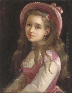 Portrait Of A Young Girl, Half-length In A Pink Dress And Hat by Sophie Gengembre Anderson