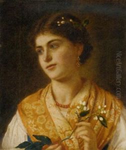 A Young Woman Holding A Sprig Of Orange Blossom